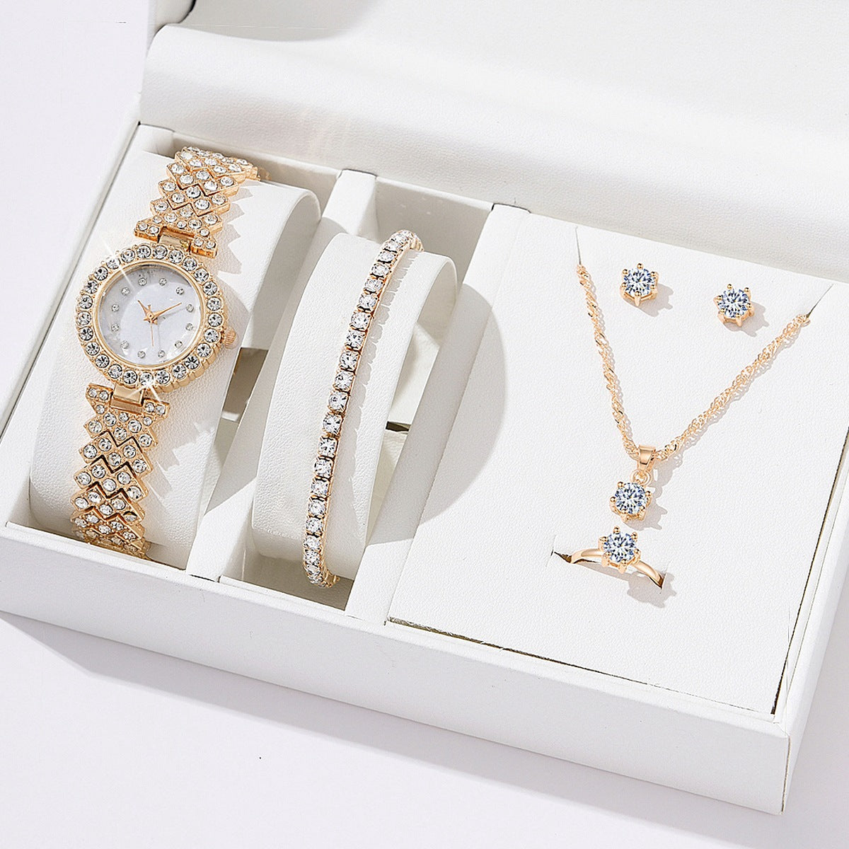 Luxury Women’s Quartz Watch & Full Jewelry Set – Complete Elegance Ensemble