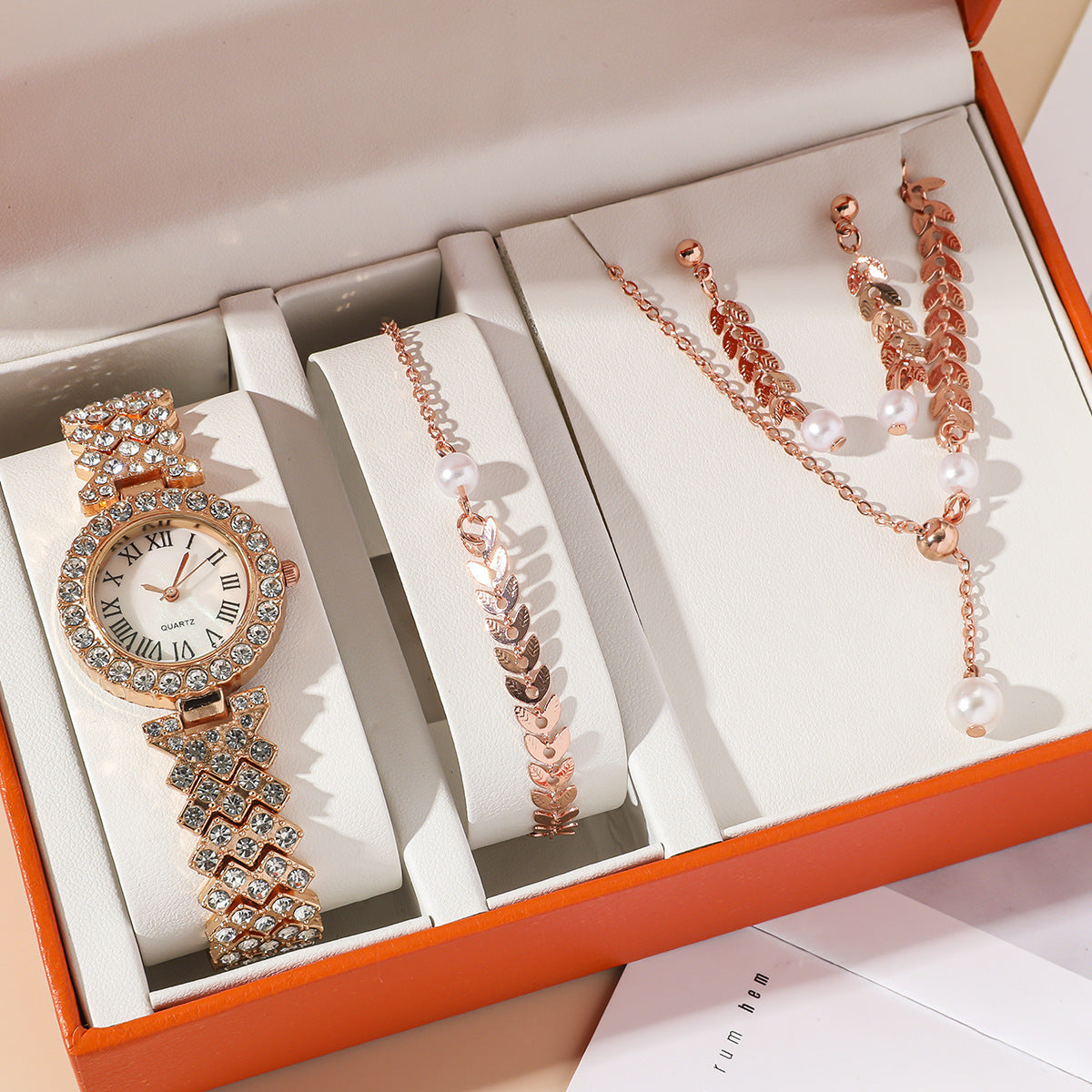 Luxury Women’s Quartz Watch & Full Jewelry Set – Complete Elegance Ensemble