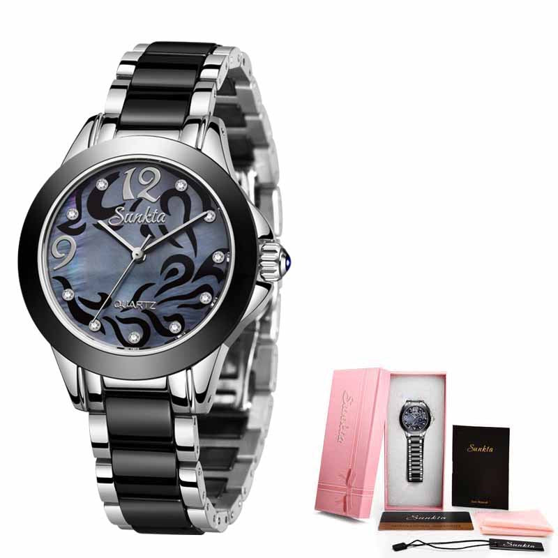 Luxury Ceramic & Steel Women’s Watch – 35 mm Timeless Beauty