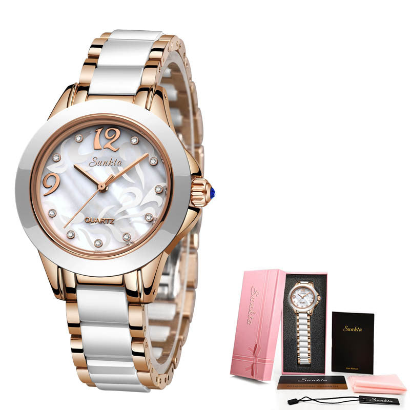 Luxury Ceramic & Steel Women’s Watch – 35 mm Timeless Beauty