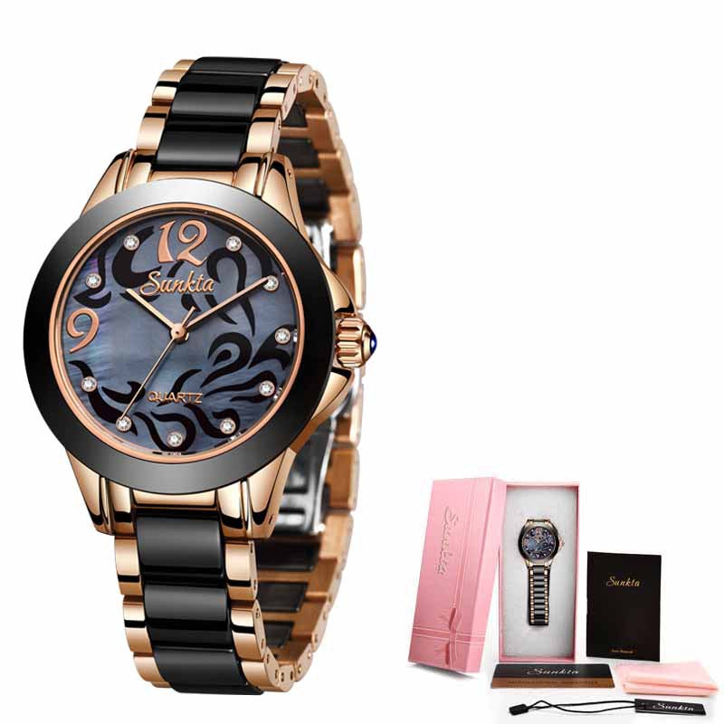 Luxury Ceramic & Steel Women’s Watch – 35 mm Timeless Beauty
