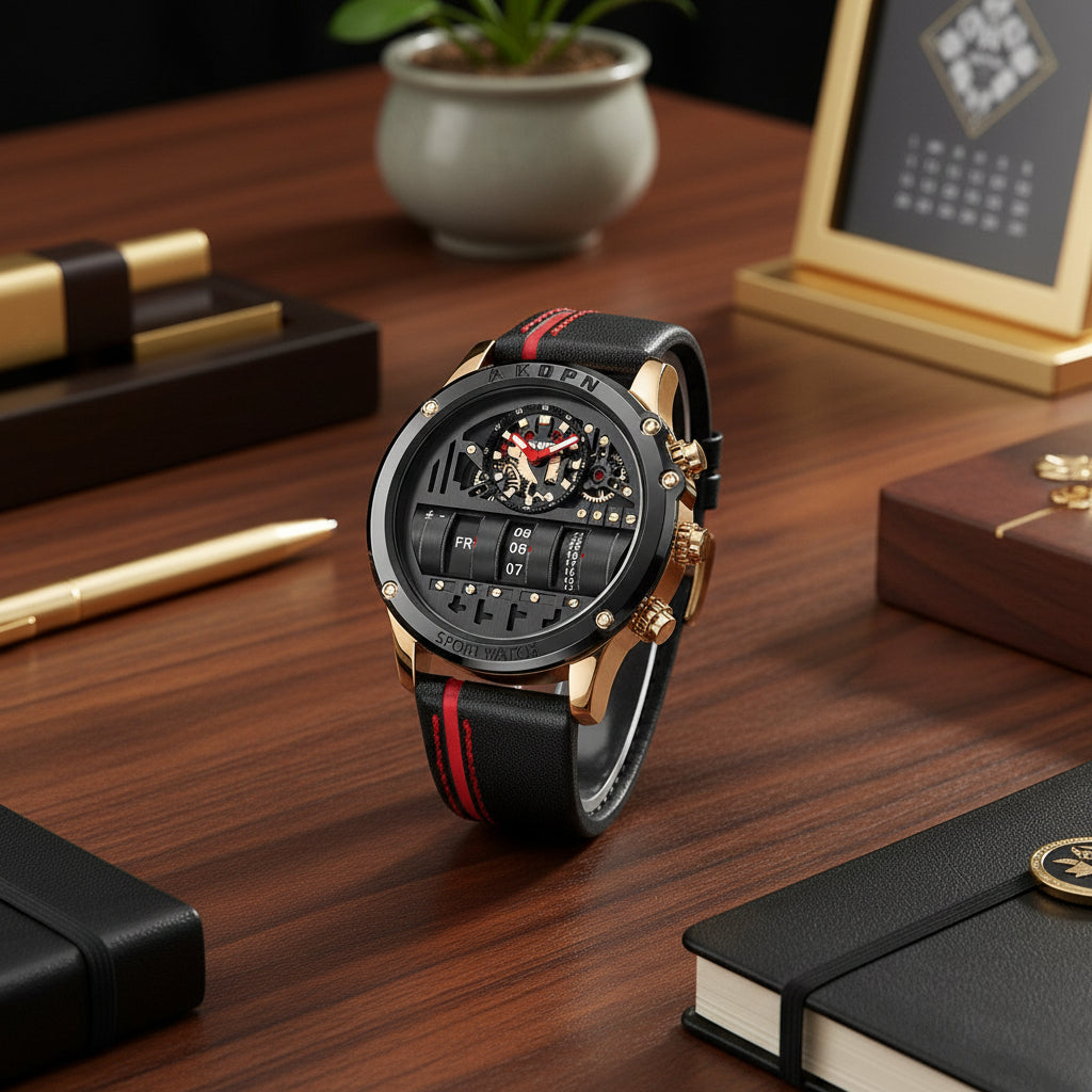 Men Wrist Watches Leather Black Silver Creative