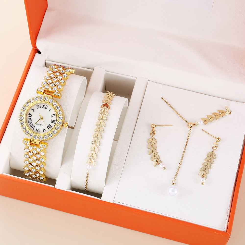 Luxury Women’s Quartz Watch & Full Jewelry Set – Complete Elegance Ensemble