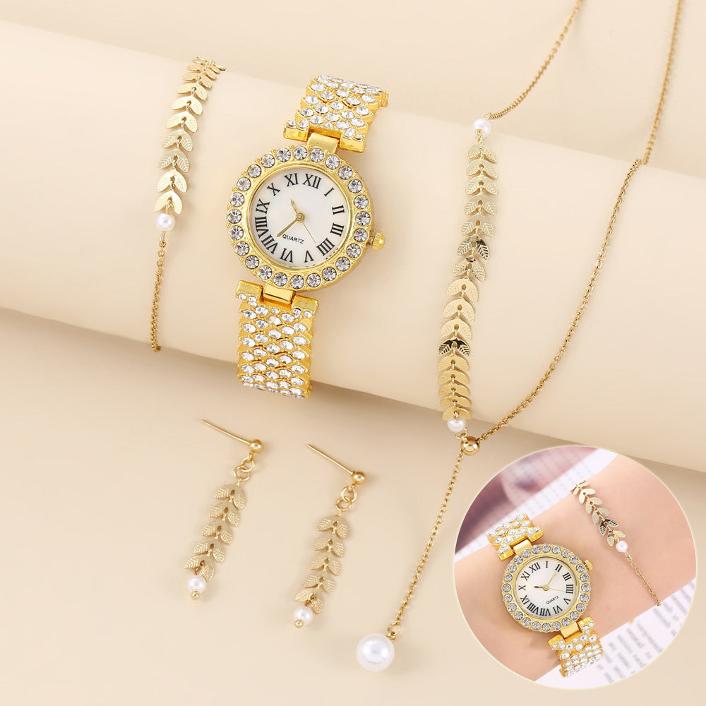 Luxury Women’s Quartz Watch & Full Jewelry Set – Complete Elegance Ensemble