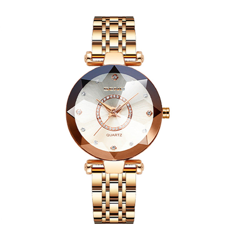 Solène de Lancy | Polygonal Glass Solid Stainless Steel Strap Women's Waterproof Watch