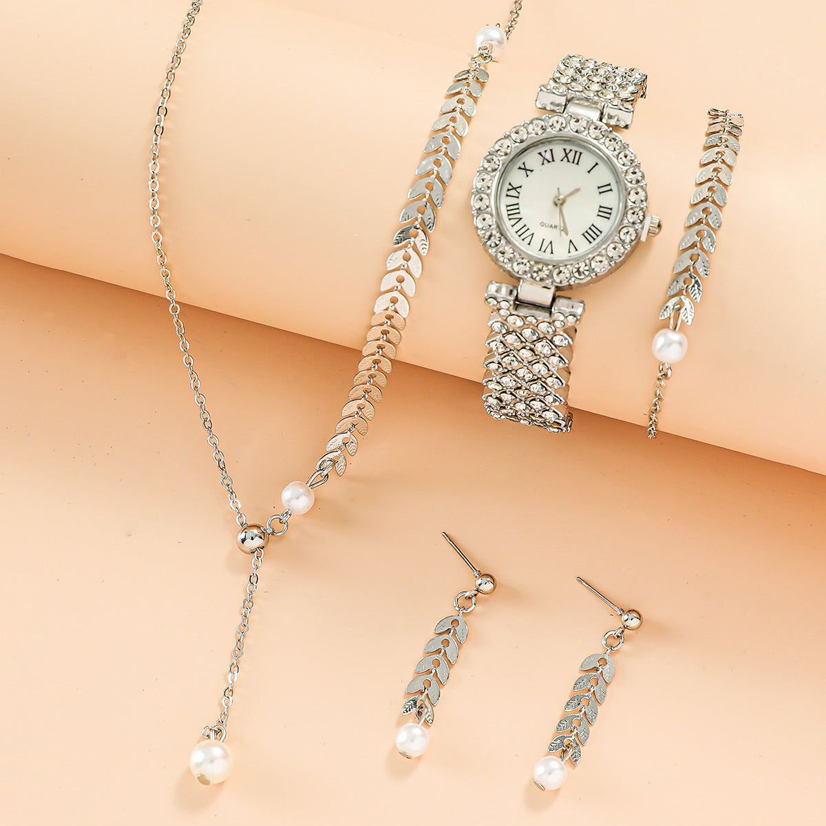 Luxury Women’s Quartz Watch & Full Jewelry Set – Complete Elegance Ensemble