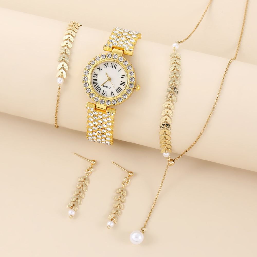 Luxury Women’s Quartz Watch & Full Jewelry Set – Complete Elegance Ensemble